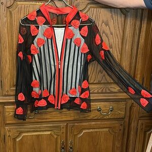 Casual sheer tulle and leather jacket